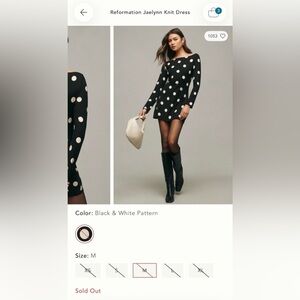 Reformation Jaelynn Black and White Polka Dot Dress